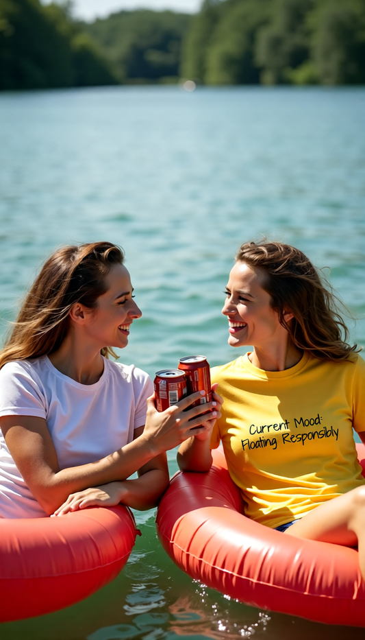 "Current Mood: Floating Responsibly" 100% garment-dyed Cotton Tee