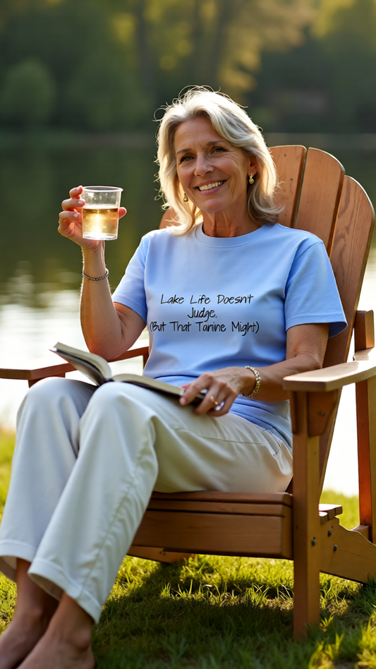 "Lake Life Doesn't Judge (But That Tan Line Might)" - 100% garment-dyed Cotton Tee